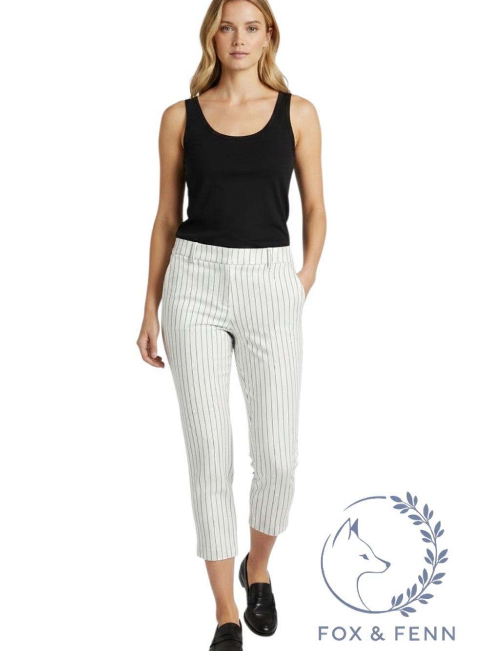 LOFT White/offwhite Pinstripe Trousers Sz 10‎